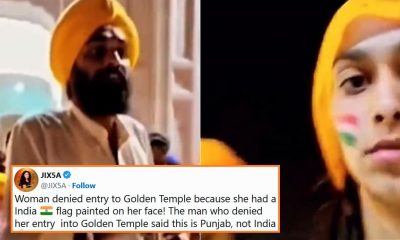 Woman with Indian flag golden temple