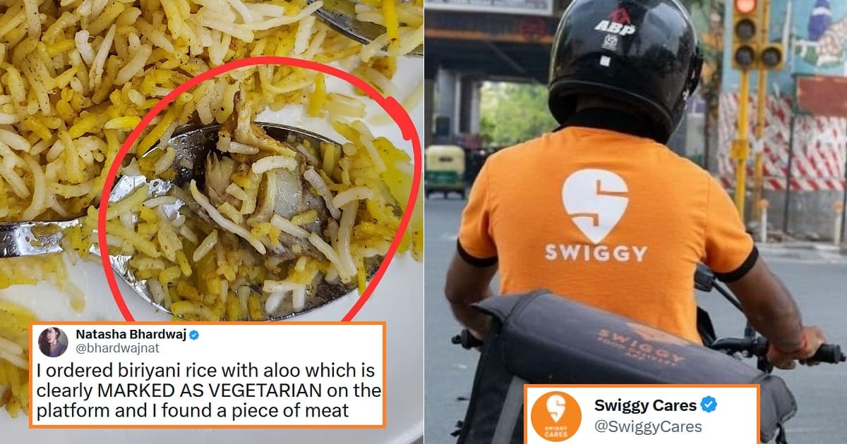 woman receive mean in veg biryani swiggy